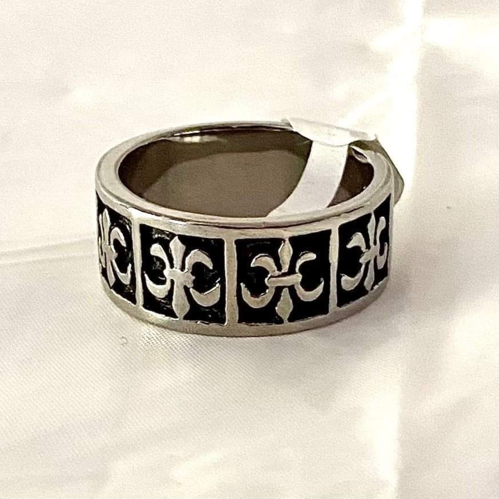 NEW!! Fleur De Lis Ring Stainless Steel/Black Size:12 & 10